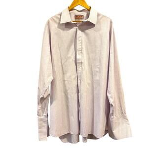 THOMAS PINK Men’s cotton Dress Shirt, white and pink, workwear office, 47/95cm